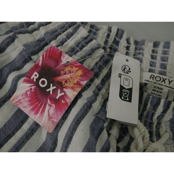 Roxy Women's Oceanside Striped Drawstring Pockets Linen Pants XL - Picture 8 of 12